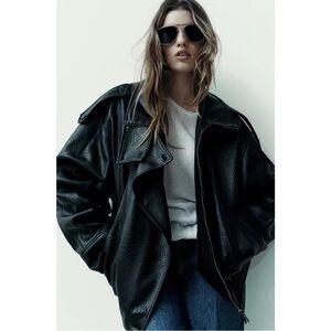 NWT Zara Viral Faux Leather Moto Jacket